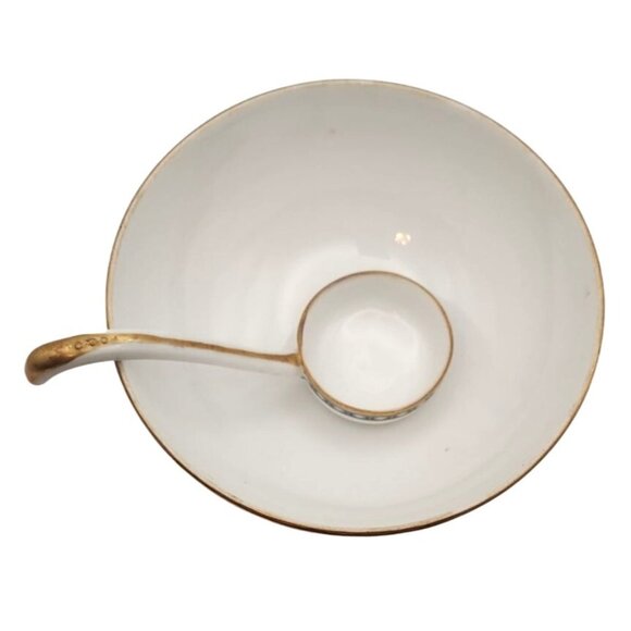 Noritake China Porcelain Azure Pattern 3-Footed Bowl & Ladle Spoon Japan 1930s - Picture 3 of 7